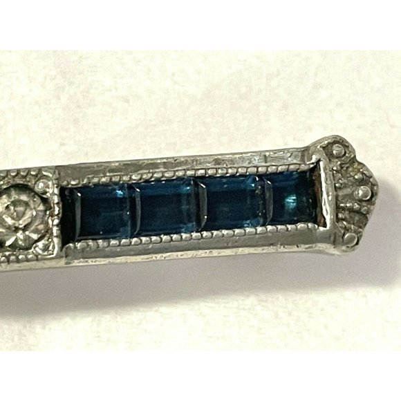 Vintage Fishson Silverite Rhinestone Bar Brooch Pretty Silvertone, blue Sapphire - Picture 7 of 7